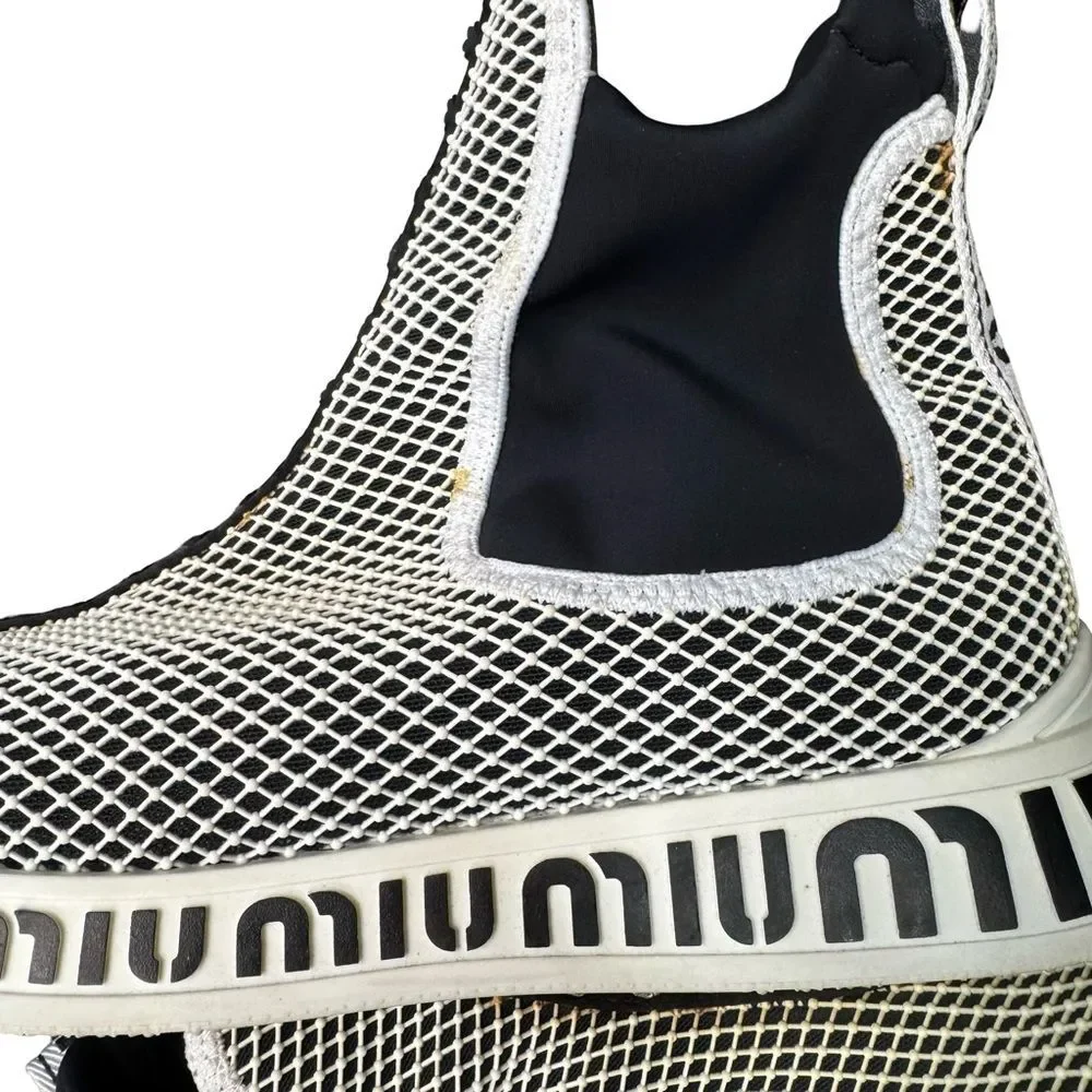 Miu Miu Crystal Mesh Sneakers Black White Women's EU 39 Italy No Box